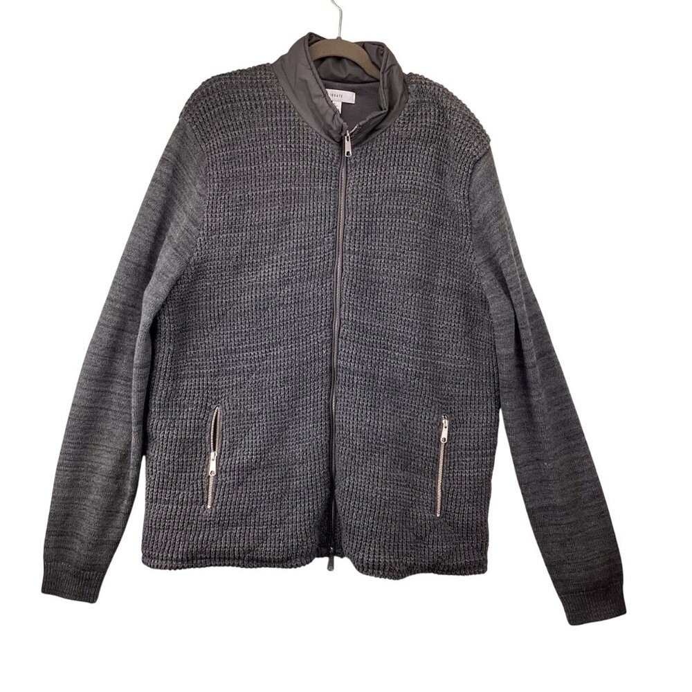 Calibrate Mens Sweater Jacket Size XL Xlarge Gray Textured Knit Zip-Up Insulated